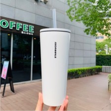 스타벅스 화이트 클래식 퓨어 빨대컵 텀블러 스테인리스 스틸 473ml