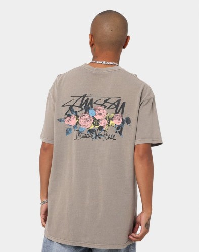 STUSSY 스투시 피그먼트 로즈 프린트 남성 베이직 반팔 티셔츠 3color