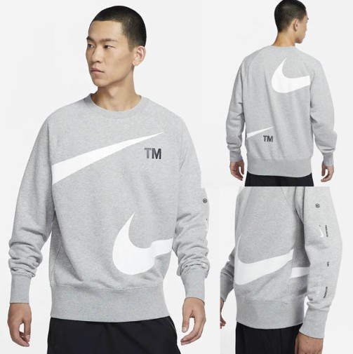 NIKE 나이키 남성 맨투맨 스우시 프렌치테리 긴팔 티셔츠 다크 그레이 DD6097-063