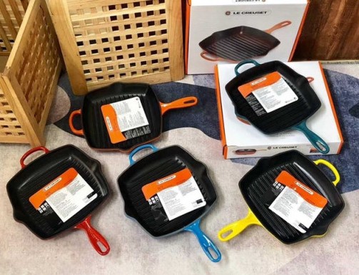 르쿠르제 LeCreuset 후라이팬 사각 스킬렛 후라이팬 스테이크 그릴 무쇠 주물 프라이팬 그릴팬 26cm 5color