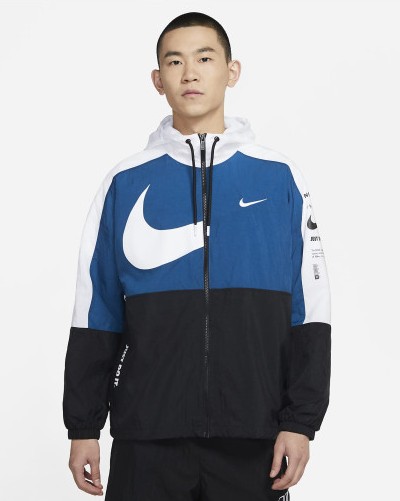 NIKE 나이키 남성 바람막이 스우시 저스트두잇 윈드러너 후드집업 점퍼 자켓 블루 DJ8038-401