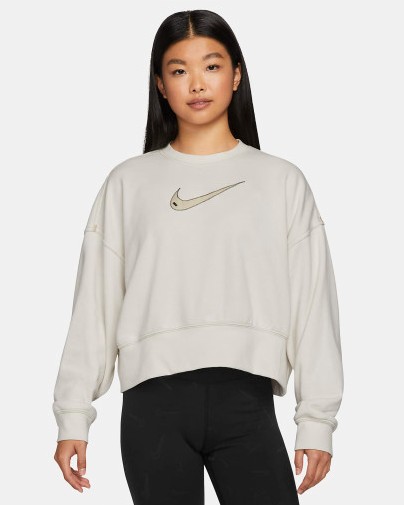 NIKE 나이키 여성 크롭 맨투맨 스우시 플리스긴팔 티셔츠 스웻셔츠 DO7212-030