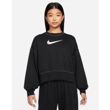 NIKE 나이키 여성 크롭 맨투맨 스우시 플리스긴팔 티셔츠 스웻셔츠 블랙 DO7212-010