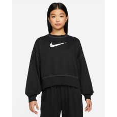 NIKE 나이키 여성 크롭 맨투맨 스우시 플리스긴팔 티셔츠 스웻셔츠 블랙 DO7212-010