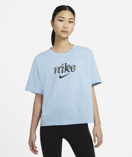 NIKE 나이키 여성 반팔티 스포츠웨어 박시 반팔 티셔츠 블루 DD1457-436