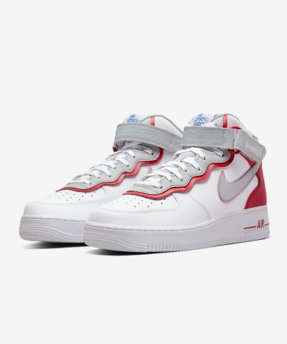 NIKE 나이키 남성 하이탑 운동화 에어포스 1 미드 07 LV8 Air Force 1 Mid 07 LV8 스트레치 남자 농구화 운동화 화이트 짐레드 DH7451-100