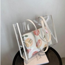 PVC 여름 방수 이중 가방 비치백 쇼퍼 장바구니 숄더백 토트 후르츠 파우치 투명백 투명가방