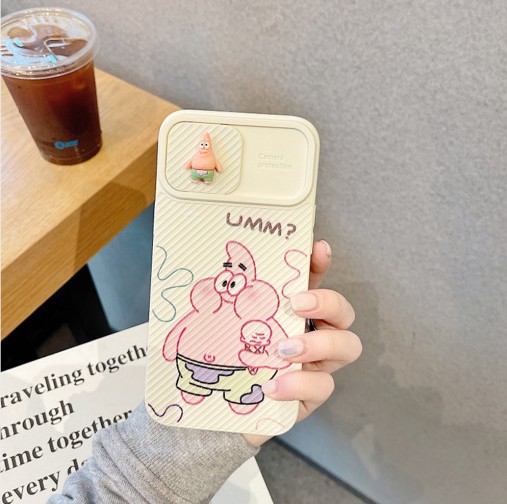 카메라보호 슬라이드 스펀지밥 뚱이 아이폰 케이스 캐릭터 스마트폰케이스 iPhone 귀여운케이스